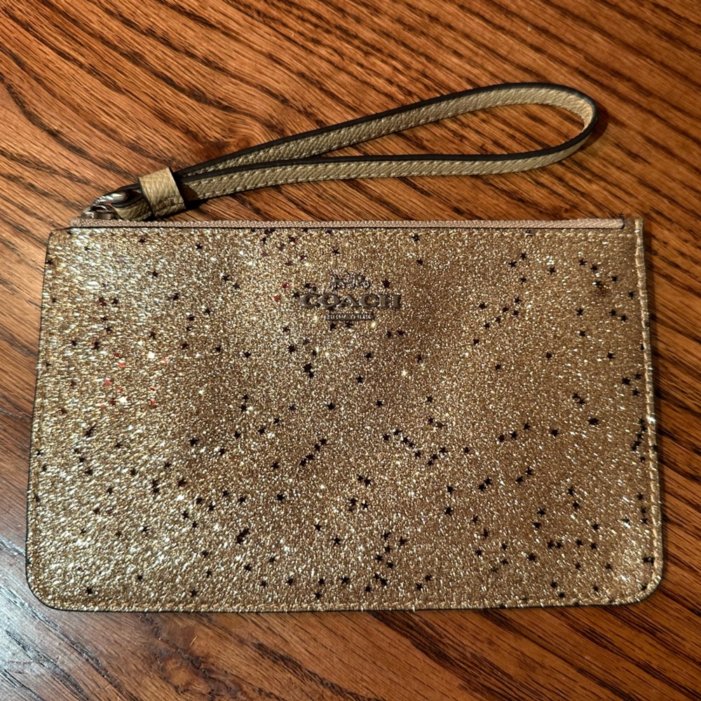 Coach gold glittered wristlet bag, sparkley wallet, NEW